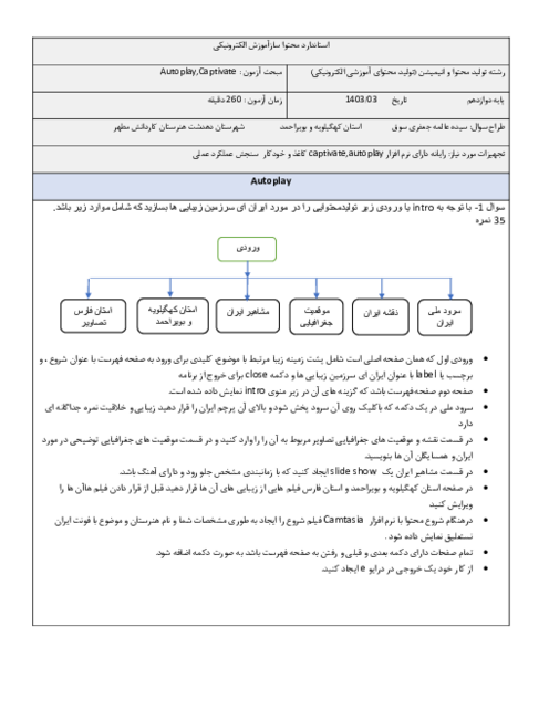 آزمون عملی نرم افزار captivate و autoplay هنرستان دخترانه مطهره
