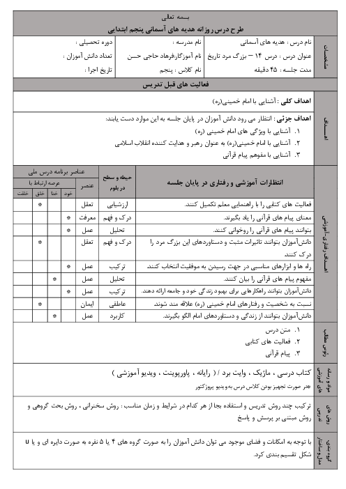 طرح درس هدیه پنجم | درس 14: بزرگ مرد تاریخ