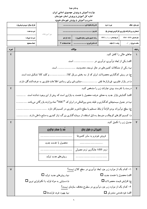 آزمون پودمان 5: ایجاد کسب و کار نوآورانه | کتاب کارگاه نوآوری و کارآفرینی
