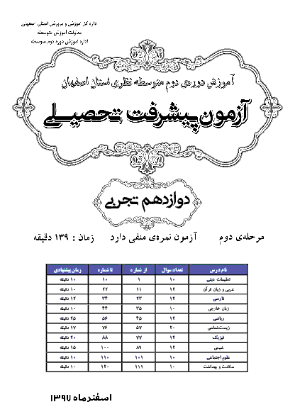 سوالات و پاسخ کلیدی آزمون پیشرفت تحصیلی پایه دوازدهم رشته تجربی استان اصفهان | مرحله دوم (اسفند 97)
