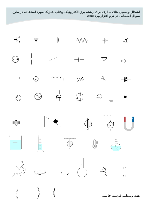 اشکال و سمبل های فیزیک و مدارهای الکتریکی در طراحی سوال