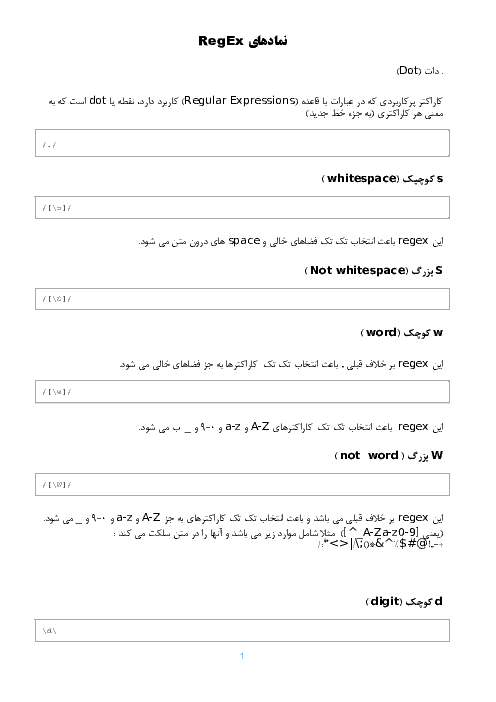 تجارت الکترونیک و امنیت شبکه دوازدهم رشته شبکه و نرم افزار رایانه | نمادهای RegEx