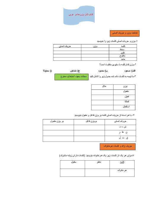 کاربرگ و تمرین وزن ها در عربی