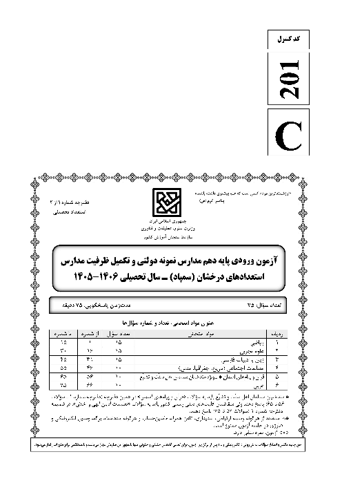 آزمون ورودی پایه دهم مدارس دوره دوم تیزهوشان و نمونه دولتی سراسر کشور | سال تحصیلی 1406-1405