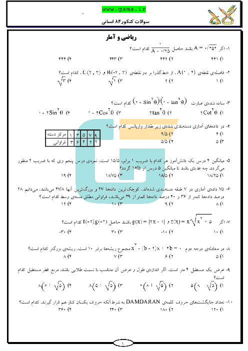 سوالات و پاسخنامه تشریحی آزمون سراسری رشته ادبیات و علوم انسانی - کنکور 1384
