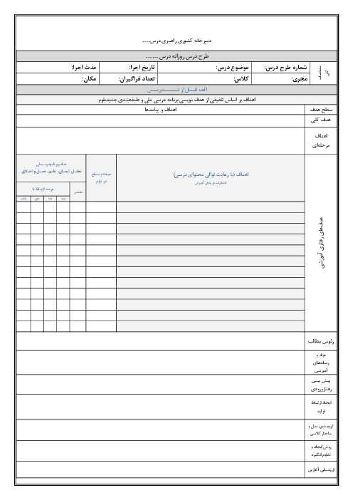 فرم خام طرح درس ملی 