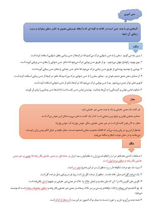 درسنامه آرایه حس آمیزی و مجاز