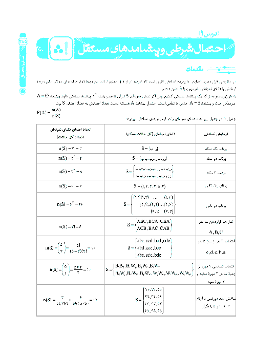68 سوال تستی ریاضی (2) پایه یازدهم رشته ریاضی | فصل 7- درس 1: احتمال شرطی و پیشامدهای مستقل