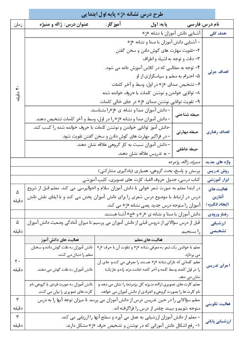 طرح درس روزانه فارسی اول دبستان | درس 15: ژ ــ خوا