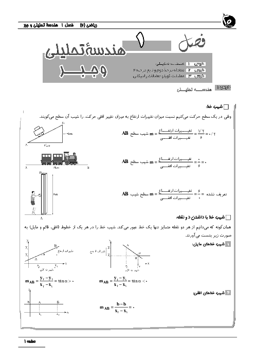 جزوه آموزش و کار ریاضی (2)  یازدهم تجربی | فصل اول: درس 1- هندسه تحلیلی