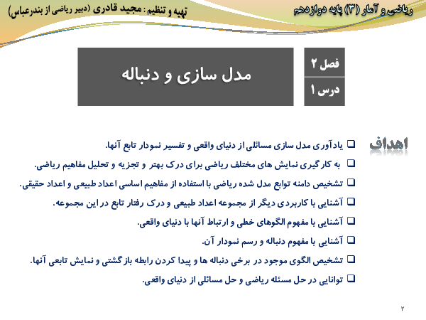 محتوای آموزشی ریاضی و آمار دوازدهم انسانی | فصل 2 | درس 1: مدل‌سازی و دنباله