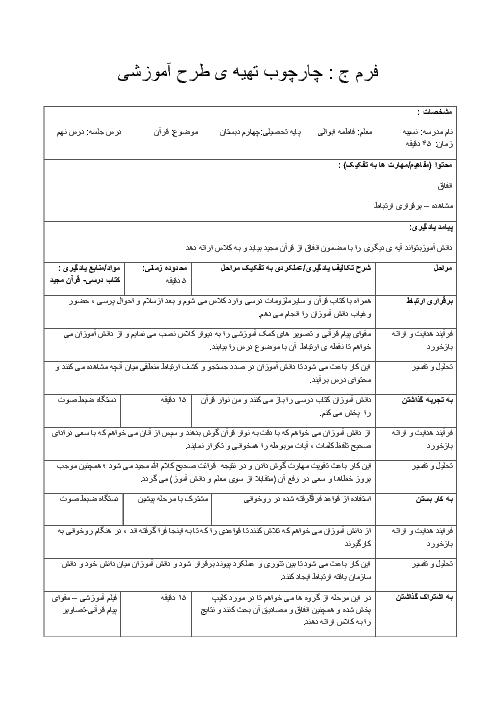 طرح درس روزانه قرآن چهارم دبستان | درس 9: سوره‌ی بقره آیات 253 تا 256