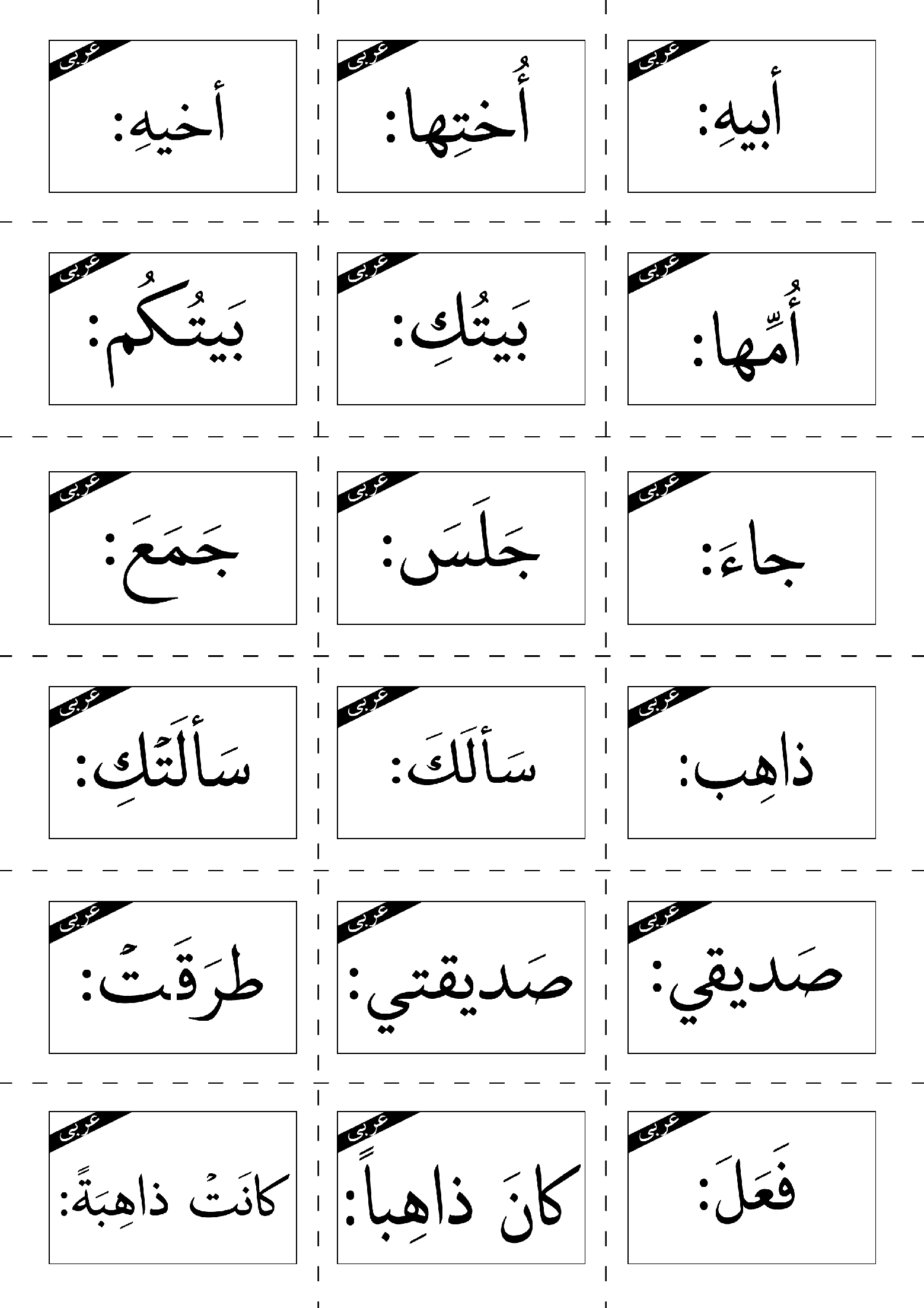 فلش کارت‌های لغات درس هفتم عربی هفتم   | درس 7: حِوارٌ في الُْاسرَةِ