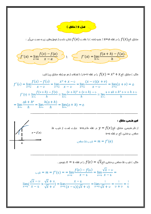 درسنامه ریاضی دوازدهم تجربی فصل 4: مشتق