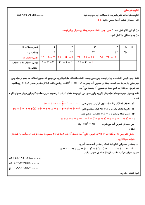 تدریس الگوی غیرخطی 