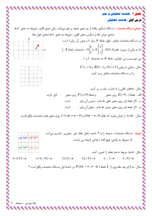 جزوۀ آموزشی فصل 1 ریاضی 2؛ هندسه تحلیلی و جبر