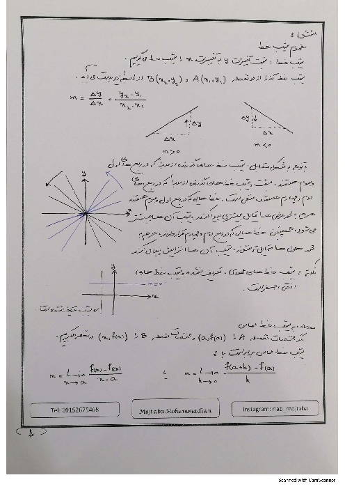 جزوه دستنویس مشتق و کاربرد مشتق | ریاضی 3 و حسابان 2