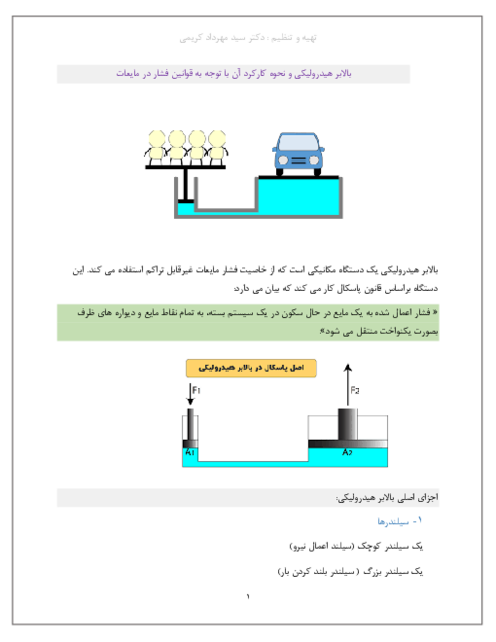 بالابر هیدرولیکی و عملکرد آن بر اساس قانون پاسکال