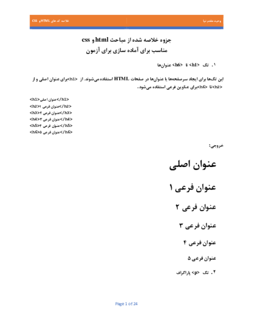 خلاصه مباحث طراحی وب مقدماتی (HTML , CSS)