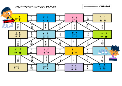 بازی ماز جمع و تفریق و ضرب و تقسیم کسرها
