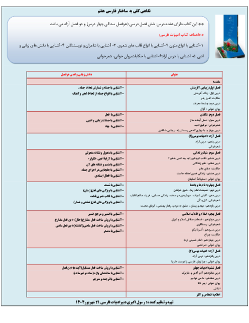 نگاهی کلی به ساختار کتاب فارسی هفتم