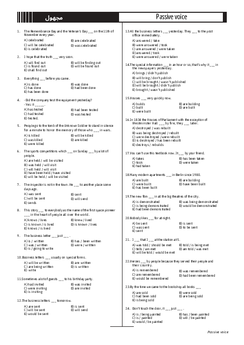 کاربرگ افعال مجهول (Passive voice)
