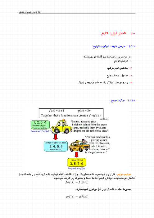 جزوه درس 2 فصل 1 ریاضی دوازدهم تجربی؛ ترکیب توابع