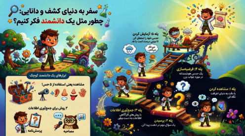 اینفوگرافی آموزشی درس 1 علوم سوم ابتدایی | مراحل روش علمی