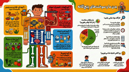 اینفوگرافی آموزشی درس 2 علوم سوم ابتدایی | گروه‌های غذایی (بشقاب سلامت)