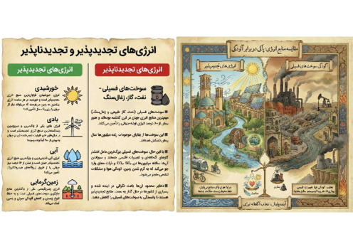 اینفوگرافی انرژی های تجدیدپذیر و تجدیدناپذیر