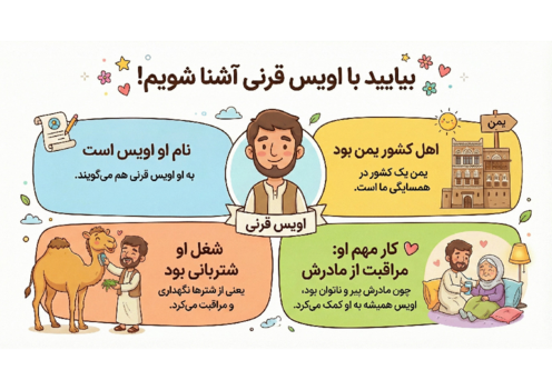 اینفوگرافیک‌های درس 7 هدیه‌ سوم دبستان | داستان اویس قرنی و درس‌های زندگی