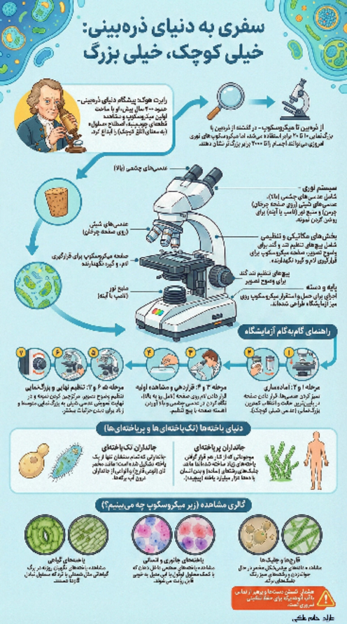 اینفوگرافی درس 10 علوم ششم: دنیای ذره بینی