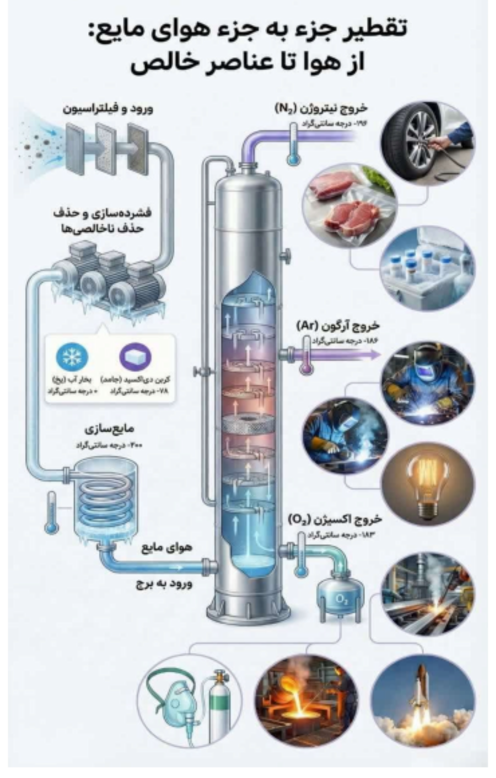 اینفوگرافیک تقطیر جز به جز هوای مایع