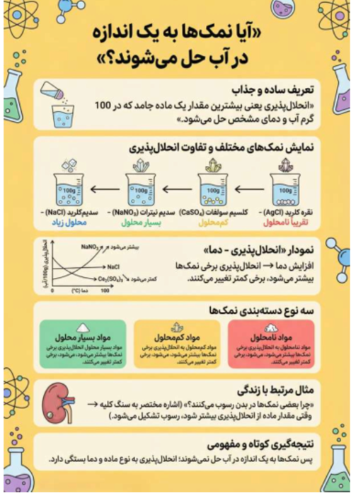 اینفوگرافیک انحلال پذیری نمک‌ها در آب