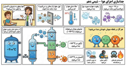 اینفوگرافیک جداسازی اجزای هوای مایع