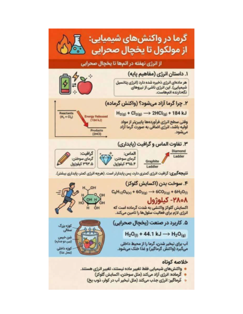 اینفوگرافیک جاری شدن انرژی گرمایی و یخچال صحرایی | شیمی یازدهم 