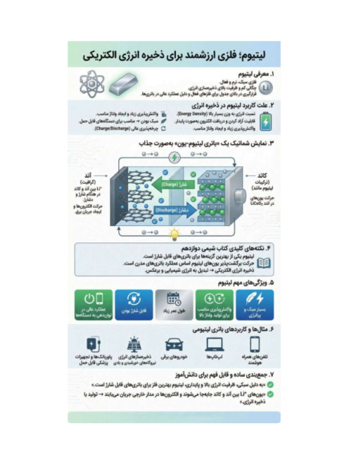 اینفوگرافیک لیتیم، فلزی ارزشمند برای ذخیره انرژی الکتریکی | شیمی دوازدهم 