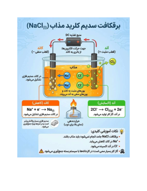اینفوگرافیک برقکافت سدیم کلرید مذاب | شیمی دوازدهم 