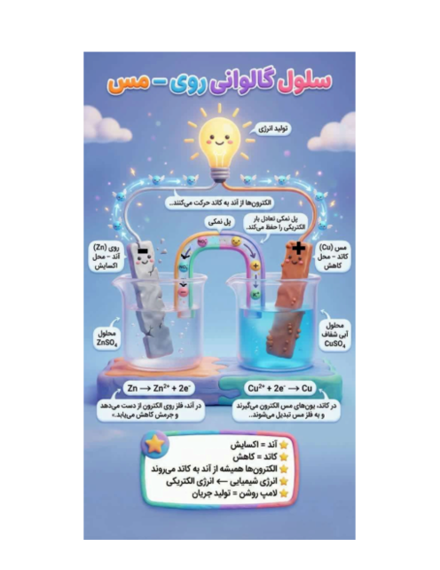 اینفوگرافیک سلول گالوانی روی-مس | شیمی دوازدهم 
