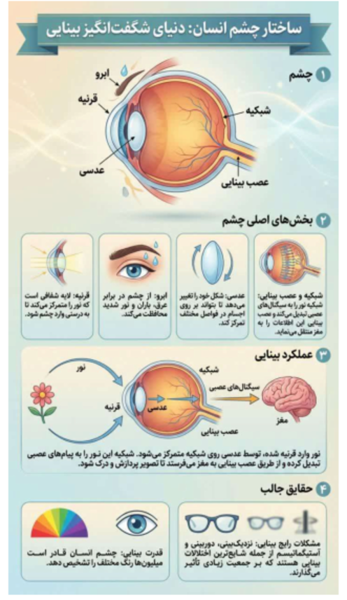 اینفوگرافیک ساختار چشم و بینایی | علوم تجربی هشتم