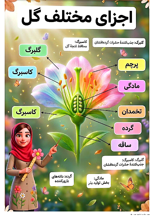 اینفوگرافی علوم چهارم درس 12: اجزای گل