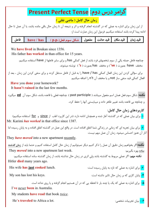 جزوه جمع بندی مفاهیم‌ درس دوم زبان یازدهم 