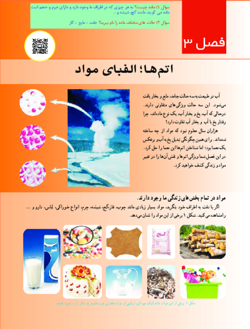 کتاب نوشت علوم هفتم فصل 3: اتم ها، الفبای مواد