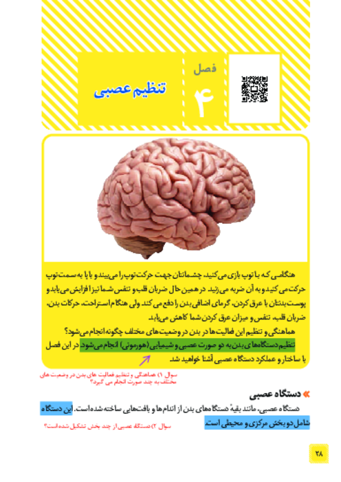 کتاب نوشت علوم هشتم فصل 4: تنظیم عصبی