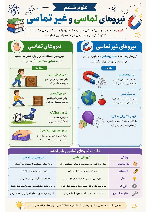 اینفوگرافی نیروهای تماسی و غیرتماسی | علوم ششم