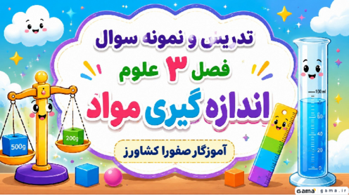 راهنمای تصویری آموزش درس 3 علوم سوم ابتدایی؛ اندازه گیری مواد