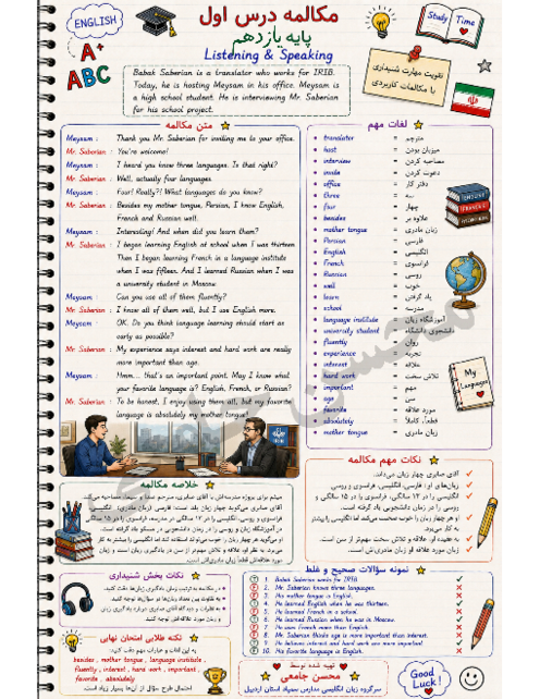 خودآموز مکالمه درس اول زبان یازدهم