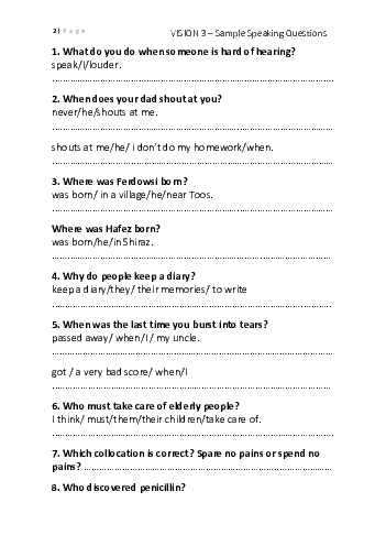 مجموعه سوالات آزمون گفتاری زبان انگلیسی (3) دوازدهم