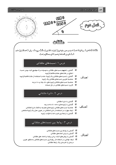 جزوه آموزشی ریاضی (1) دهم دبیرستان | فصل 2: مثلثات 