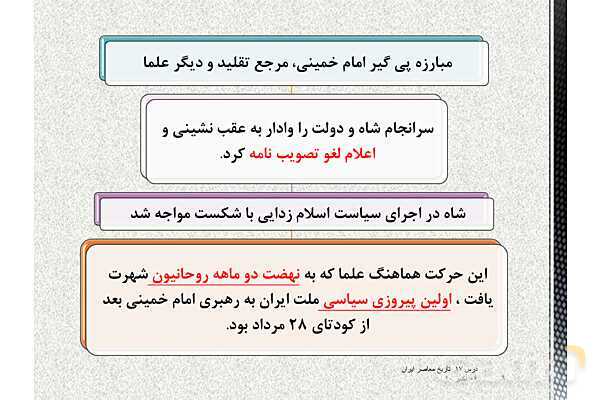 پاورپوینت تاریخ معاصر ایران یازدهم | درس 17: پیدایش نهضت روحانیت و اوج‌گیری بیداری اسلامی- پیش نمایش